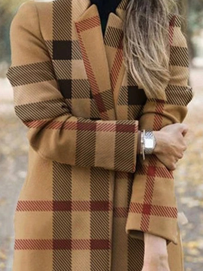 Fall Winter New Style European And American Fashion Printed Stand Collar Woolen Coat Women