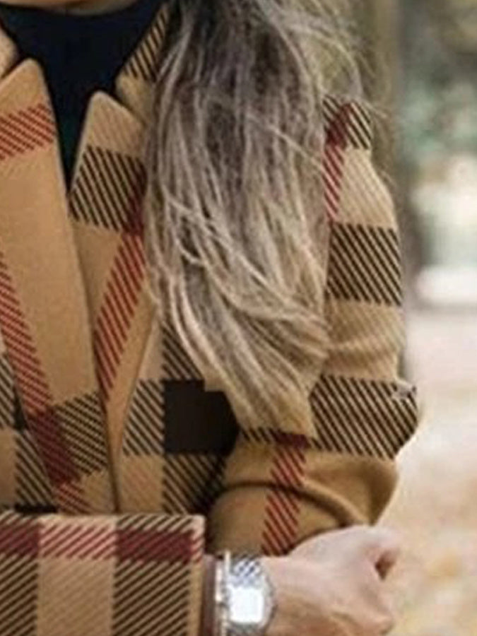 Fall Winter New Style European And American Fashion Printed Stand Collar Woolen Coat Women
