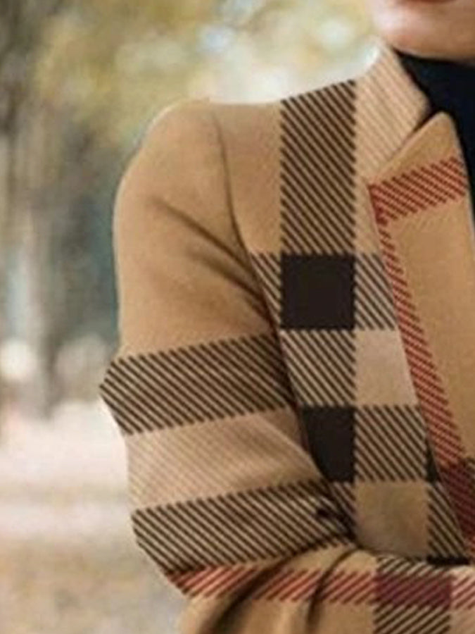 Fall Winter New Style European And American Fashion Printed Stand Collar Woolen Coat Women