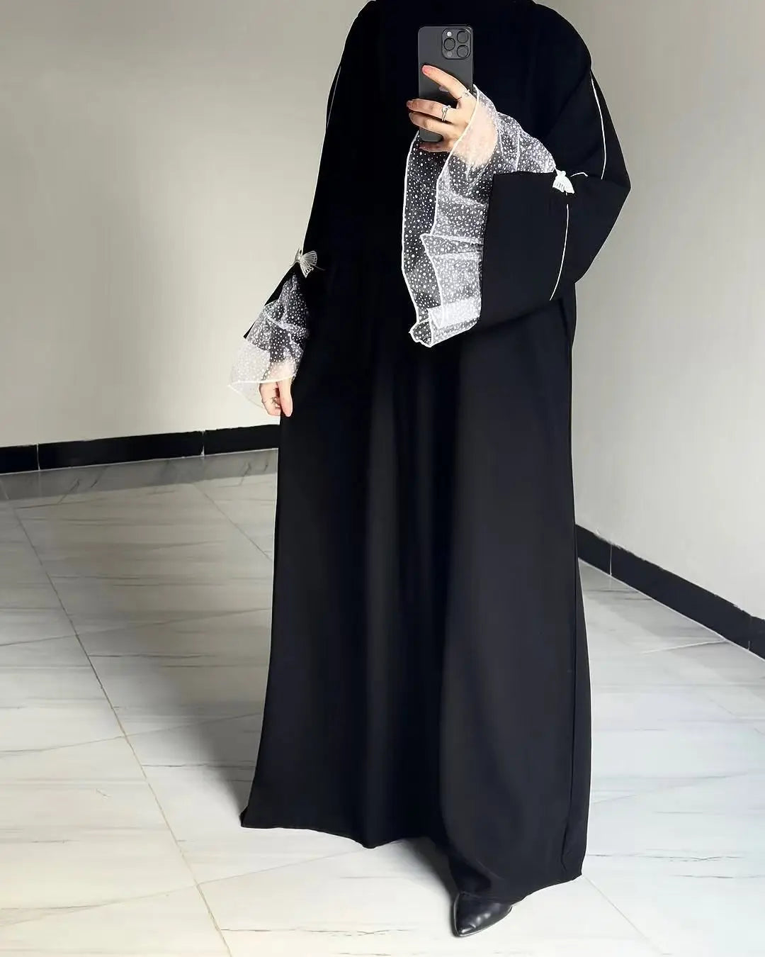 Summer Black Abaya for Muslim Women Elegant Dubai Modest Dress with Lace Sleeves Islamic Vacation Outfit 2025 Turkey Kaftan Robe