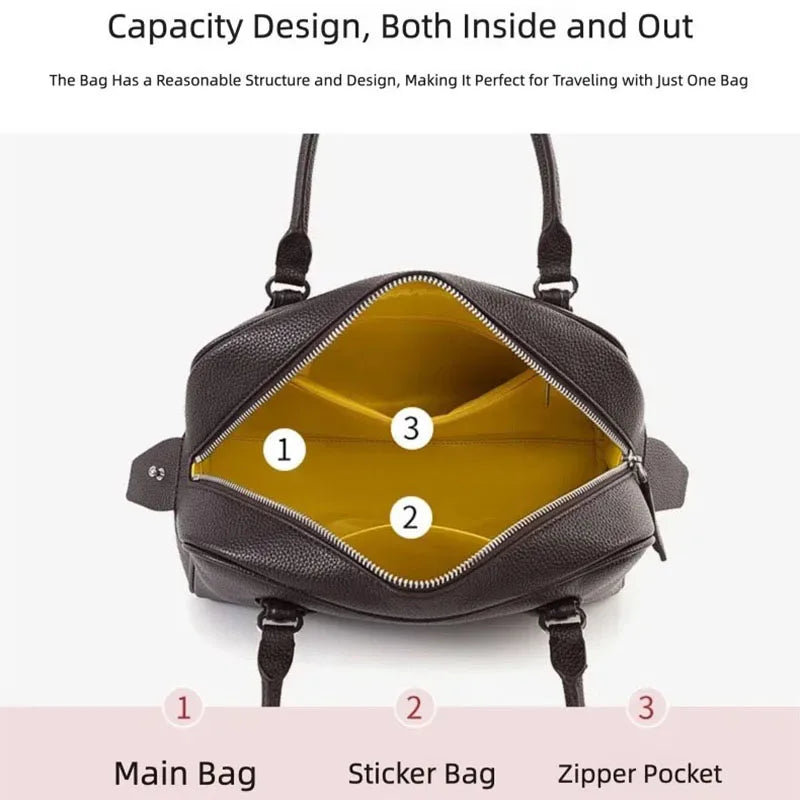 New Women's Handbags, Simple Casual Bags, Large-Capacity Briefcases, Fashionable Commuter Tote Bags, Retro-Style Water-Repellent Bowling Bags