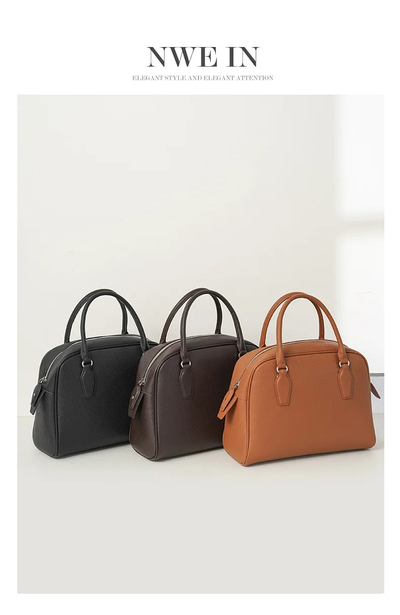 New Women's Handbags, Simple Casual Bags, Large-Capacity Briefcases, Fashionable Commuter Tote Bags, Retro-Style Water-Repellent Bowling Bags