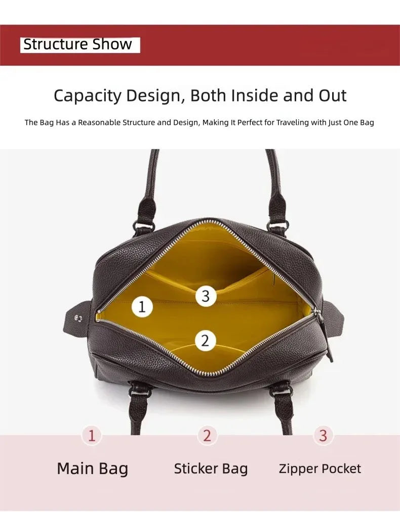 New Women's Handbags, Simple Casual Bags, Large-Capacity Briefcases, Fashionable Commuter Tote Bags, Retro-Style Water-Repellent Bowling Bags