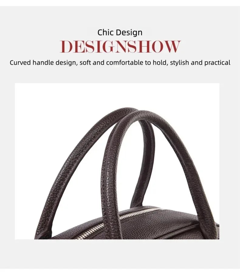 New Women's Handbags, Simple Casual Bags, Large-Capacity Briefcases, Fashionable Commuter Tote Bags, Retro-Style Water-Repellent Bowling Bags