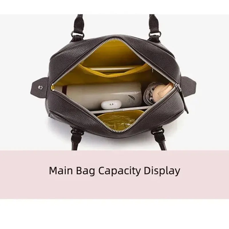 New Women's Handbags, Simple Casual Bags, Large-Capacity Briefcases, Fashionable Commuter Tote Bags, Retro-Style Water-Repellent Bowling Bags
