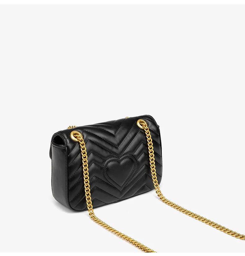 2025 High-end water ripple bag for women, classic chain bag, fashionable checkered heart-shaped women's bag, crossbody bag