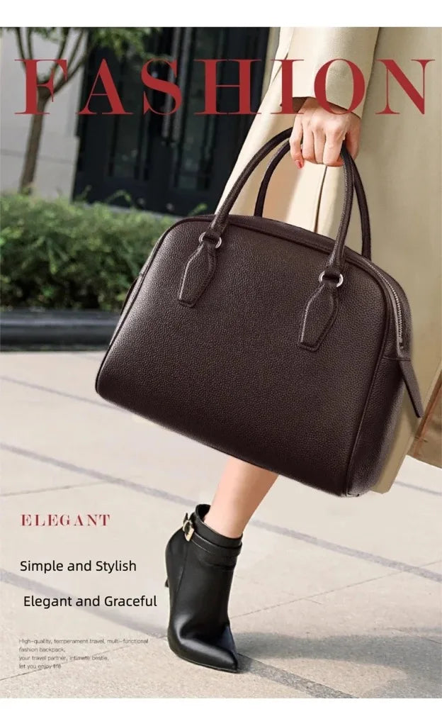 New Women's Handbags, Simple Casual Bags, Large-Capacity Briefcases, Fashionable Commuter Tote Bags, Retro-Style Water-Repellent Bowling Bags