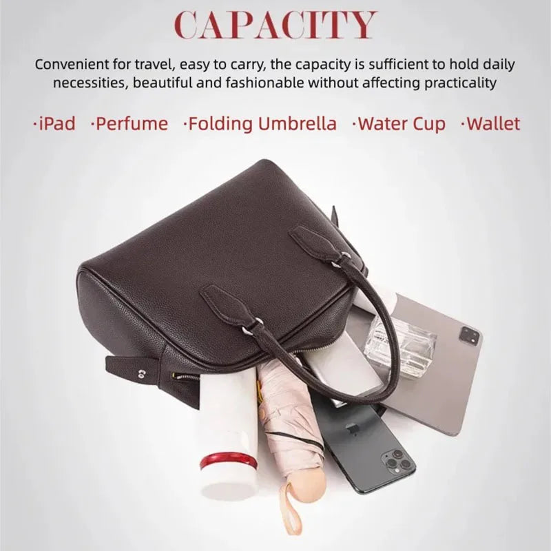 New Women's Handbags, Simple Casual Bags, Large-Capacity Briefcases, Fashionable Commuter Tote Bags, Retro-Style Water-Repellent Bowling Bags