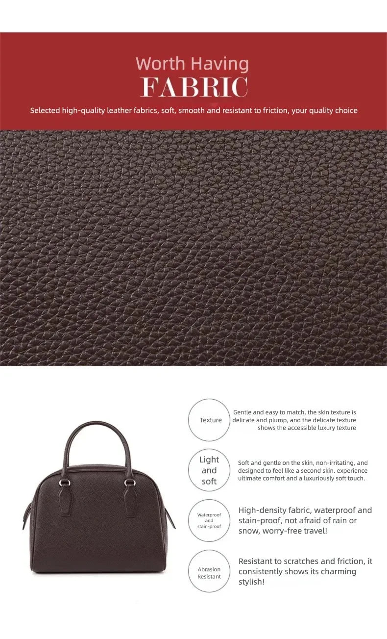 New Women's Handbags, Simple Casual Bags, Large-Capacity Briefcases, Fashionable Commuter Tote Bags, Retro-Style Water-Repellent Bowling Bags