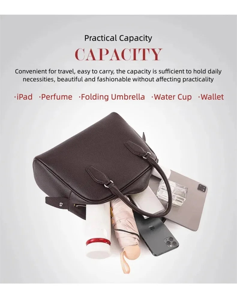 New Women's Handbags, Simple Casual Bags, Large-Capacity Briefcases, Fashionable Commuter Tote Bags, Retro-Style Water-Repellent Bowling Bags