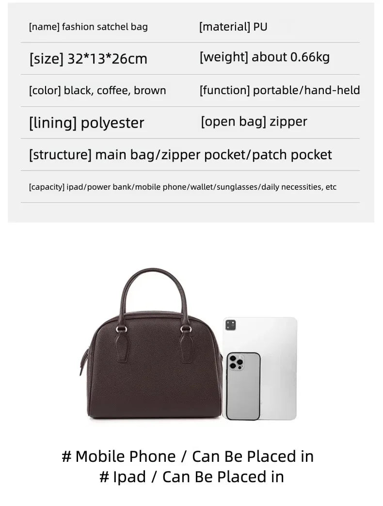 New Women's Handbags, Simple Casual Bags, Large-Capacity Briefcases, Fashionable Commuter Tote Bags, Retro-Style Water-Repellent Bowling Bags