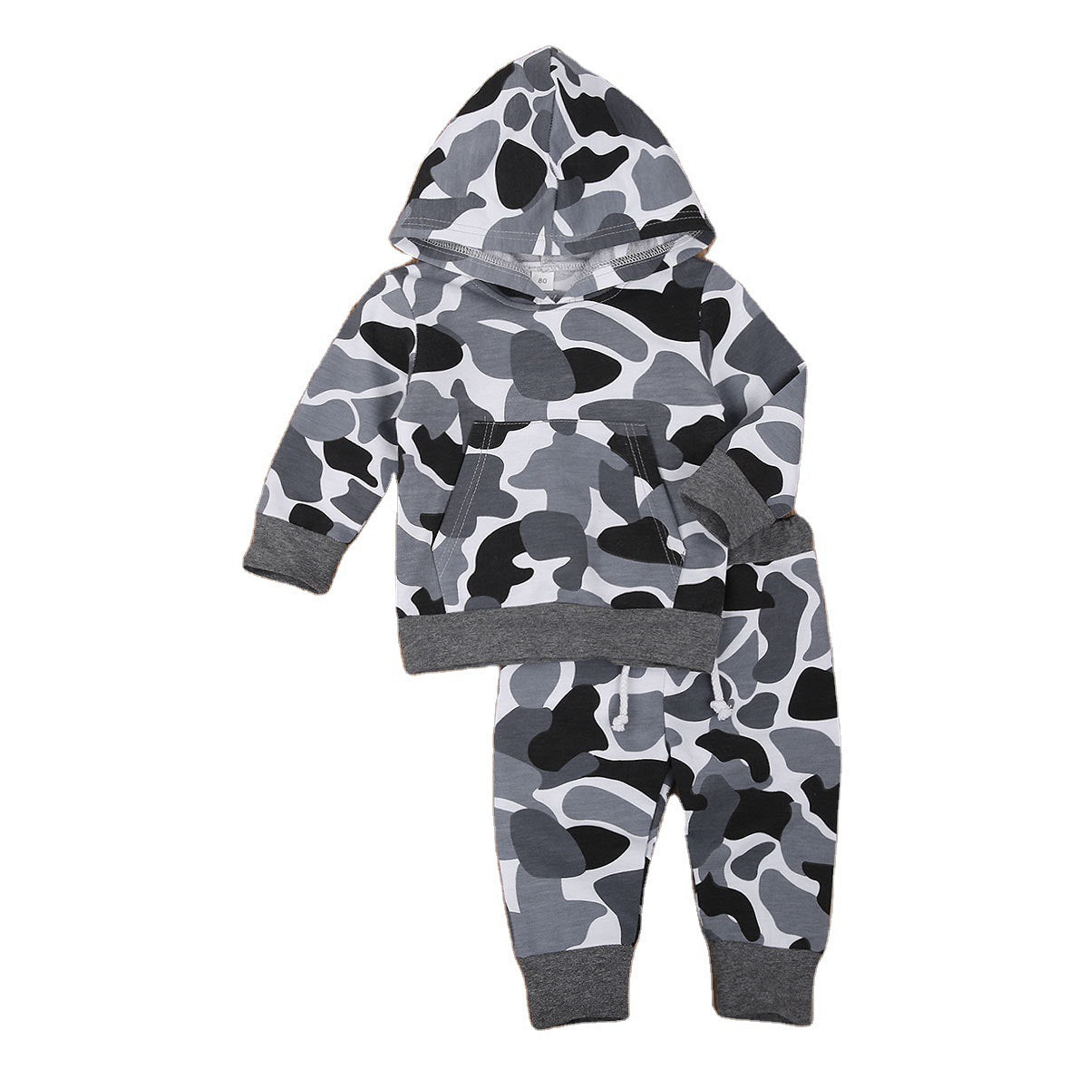 Small And Medium Boys Camouflage Cotton Trousers Long Sleeve Hoodie Two-piece Set Blouse And Pants