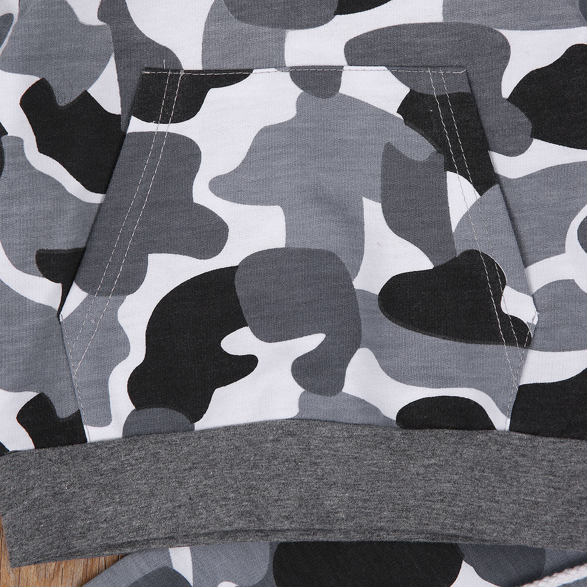 Small And Medium Boys Camouflage Cotton Trousers Long Sleeve Hoodie Two-piece Set Blouse And Pants